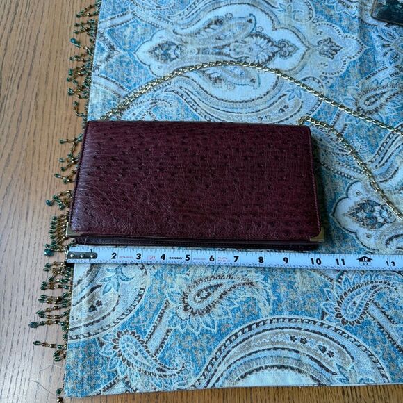 Seberini Creazioni Italiane Burgundy Ostrich Leather Shoulder Bag Clutch Vintage - Picture 7 of 9